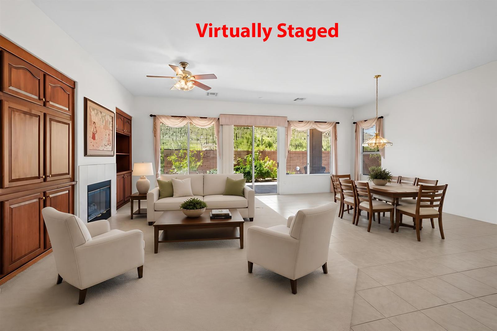 Great room, virtually staged