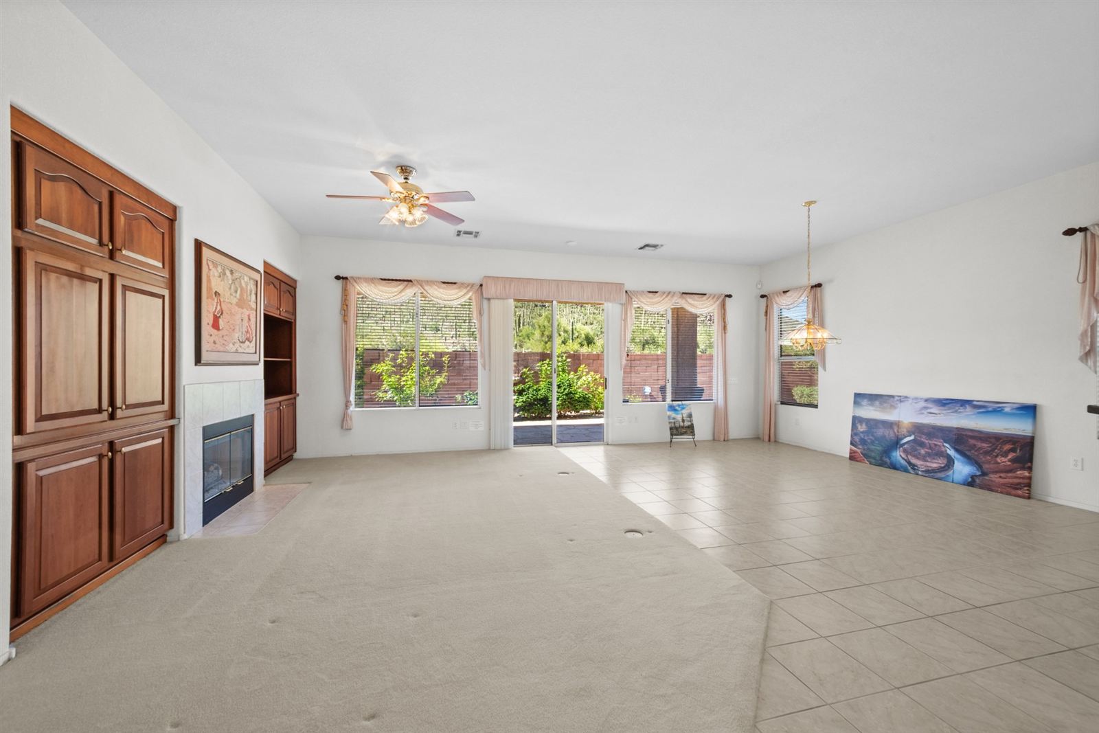 Great room with cherry built-ins and gas fireplace