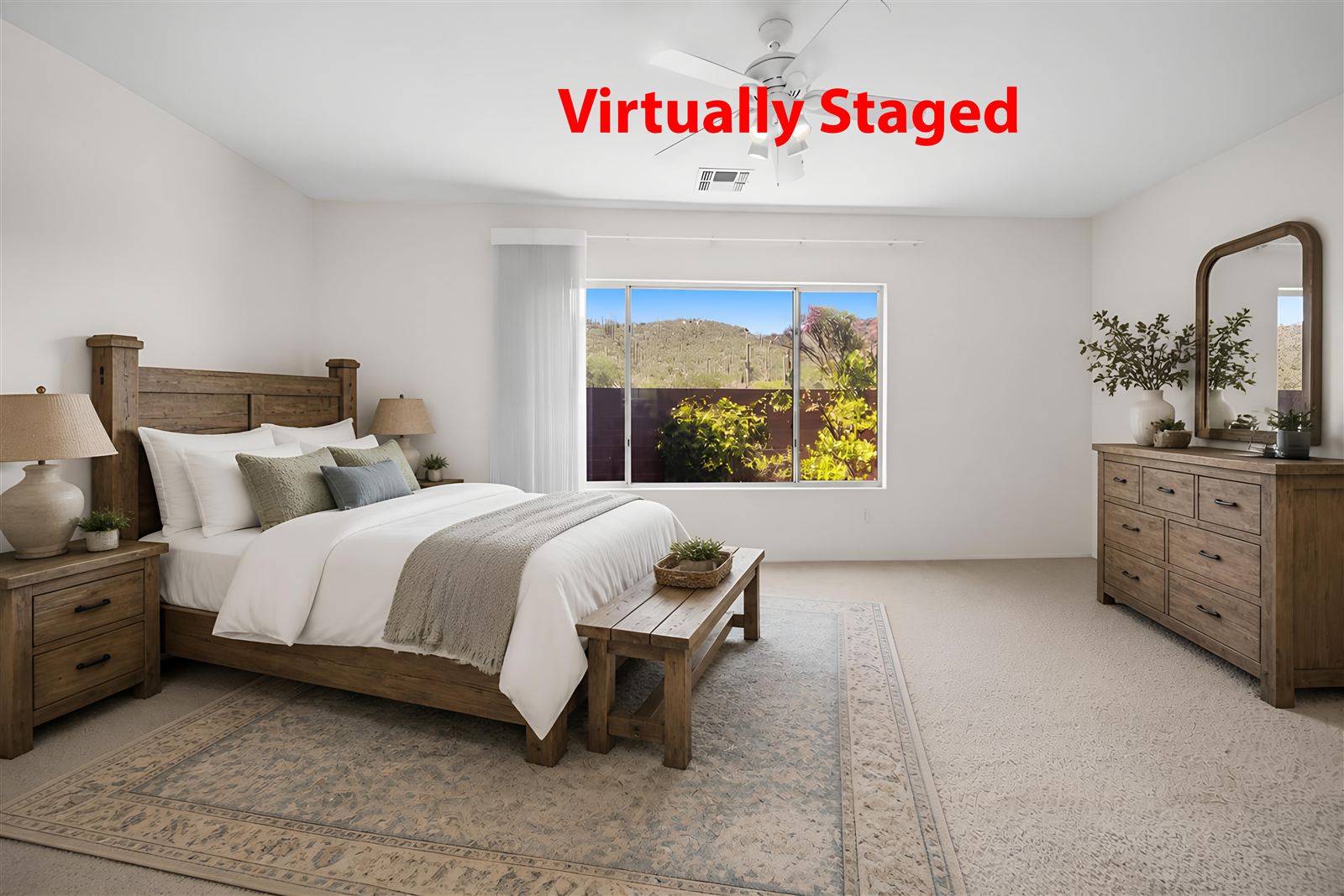 Primary suite, virtually staged